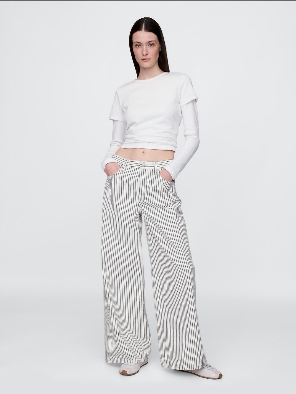 GAP White with Blue Pinstripe Wide-Leg Trousers